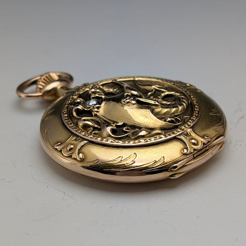 1913年左右 Zenith 懷錶 龍浮雕雕刻 K18金 獵人式錶殼 運作良好